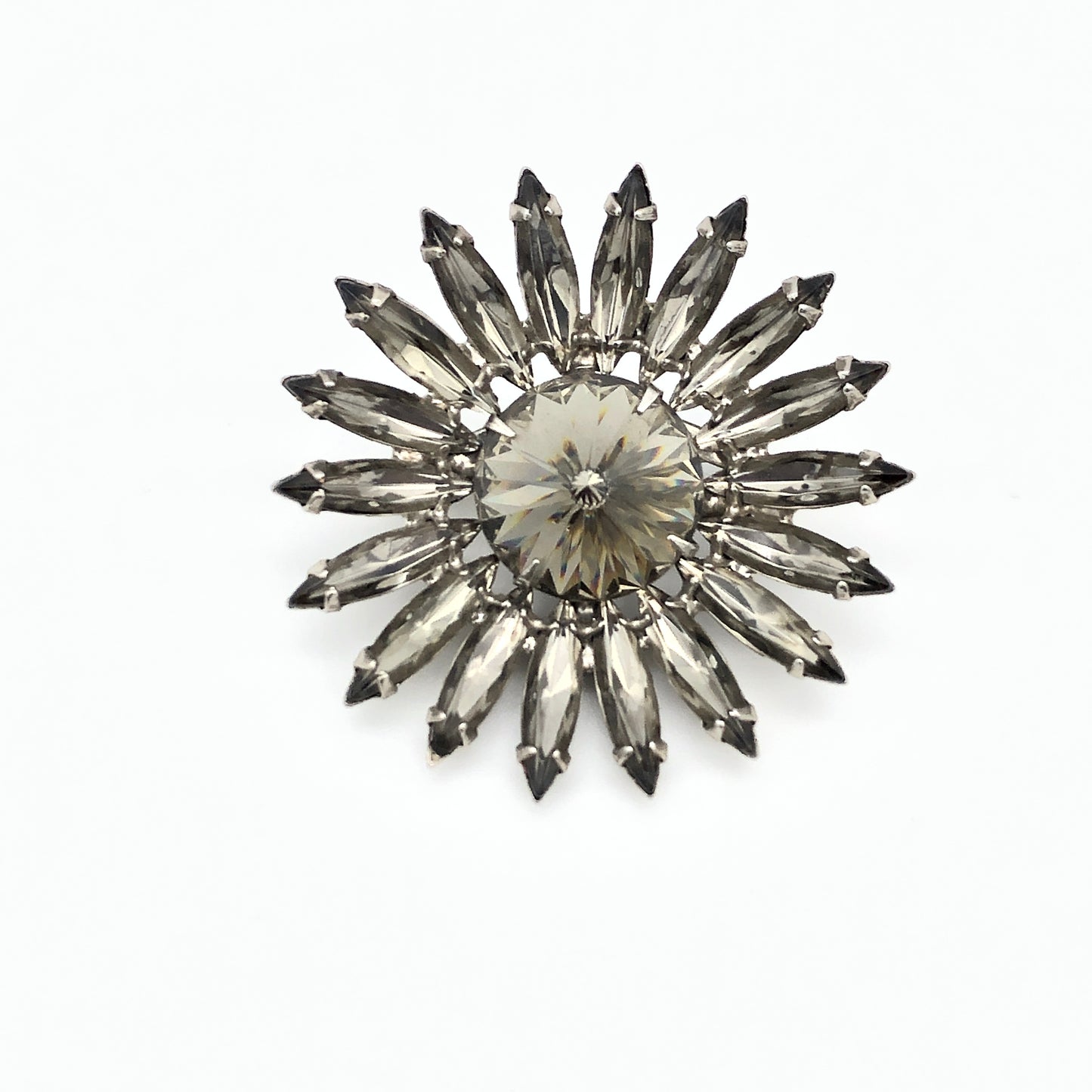 60s Smoky Rhinestone Daisy Brooch