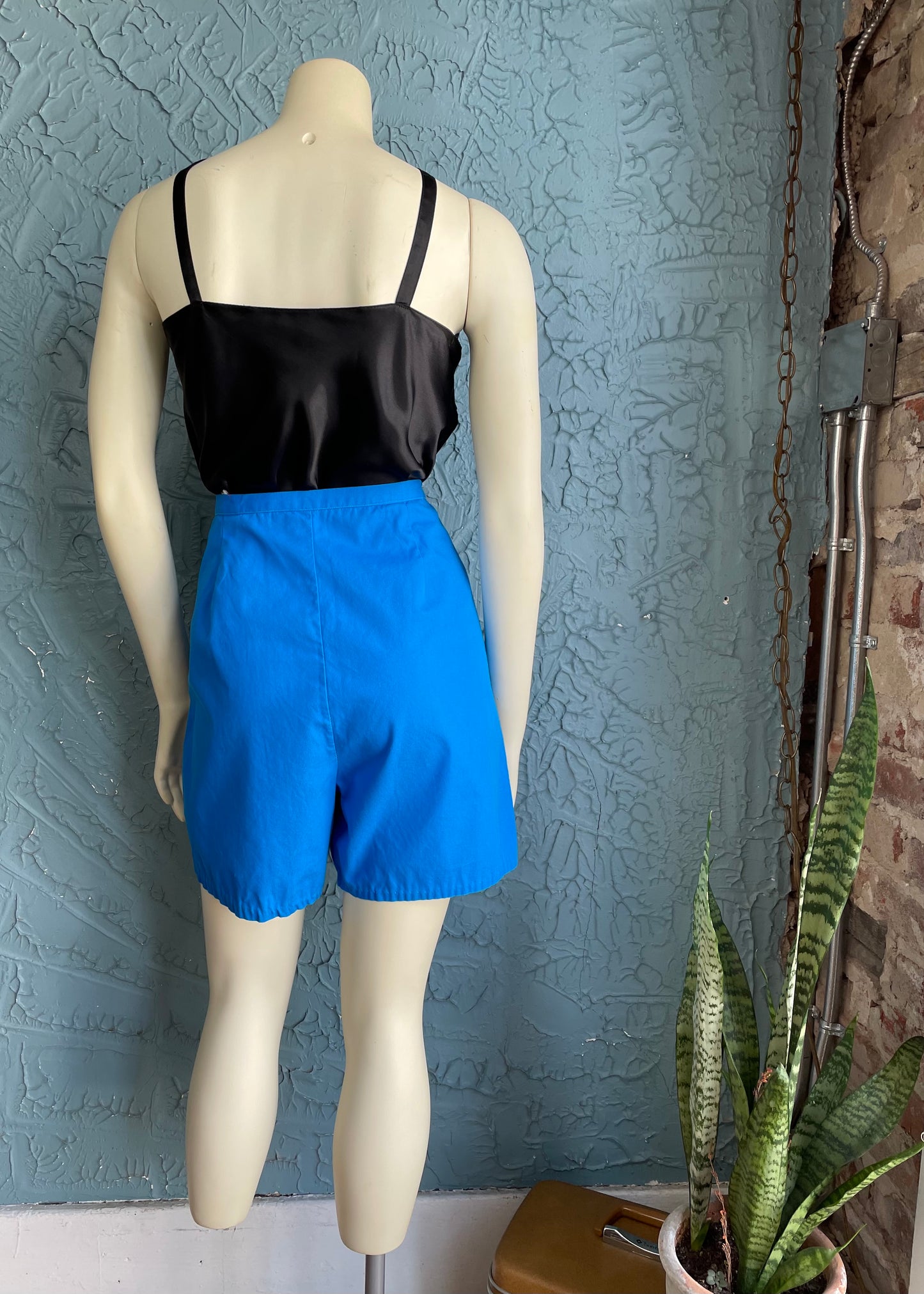 1940s Cerulean Side Zip Cotton Shorts     w27