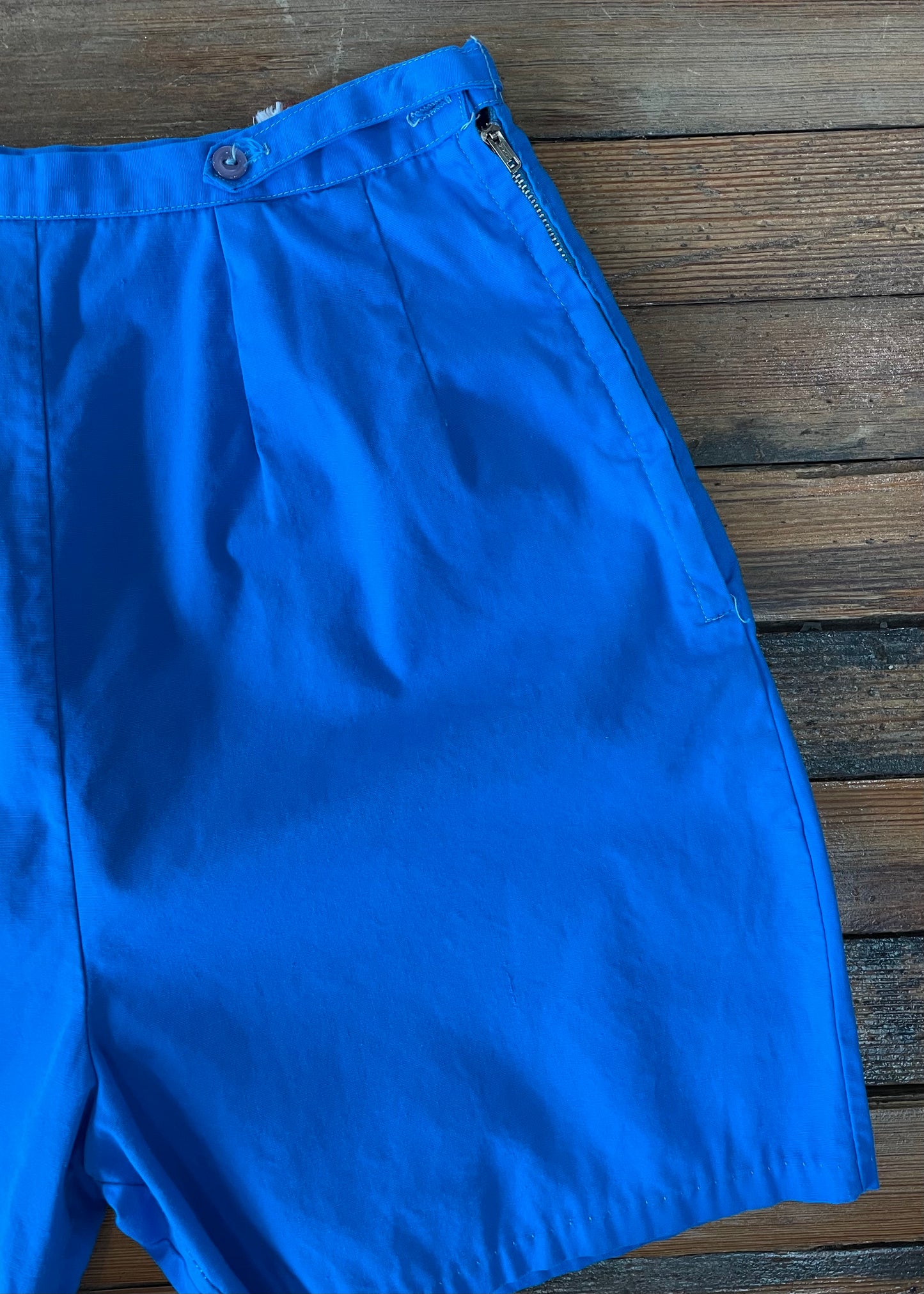 1940s Cerulean Side Zip Cotton Shorts     w27