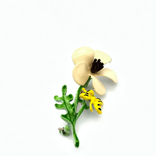 60s Enamel Flower & Bee Brooch