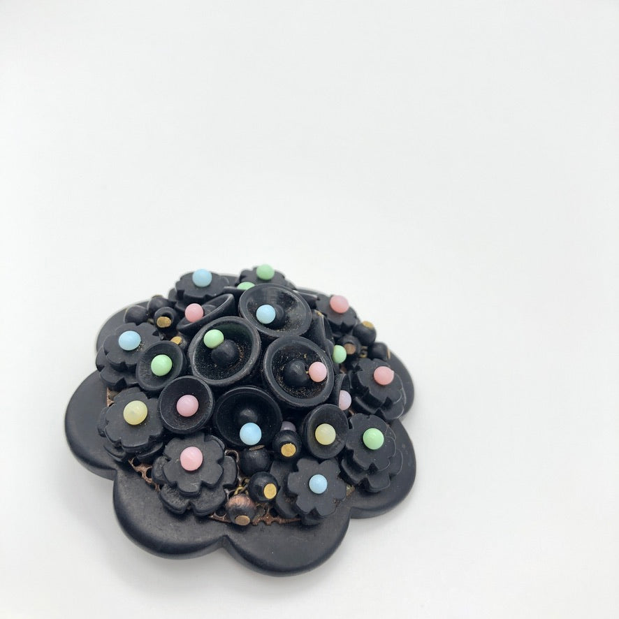 30s Czech Celluloid 3D Large Flower Brooch
