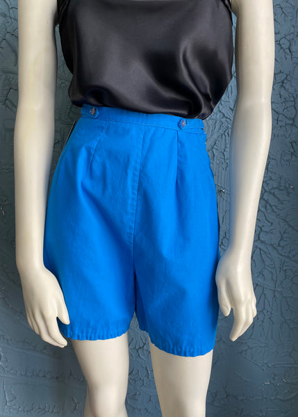 1940s Cerulean Side Zip Cotton Shorts     w27
