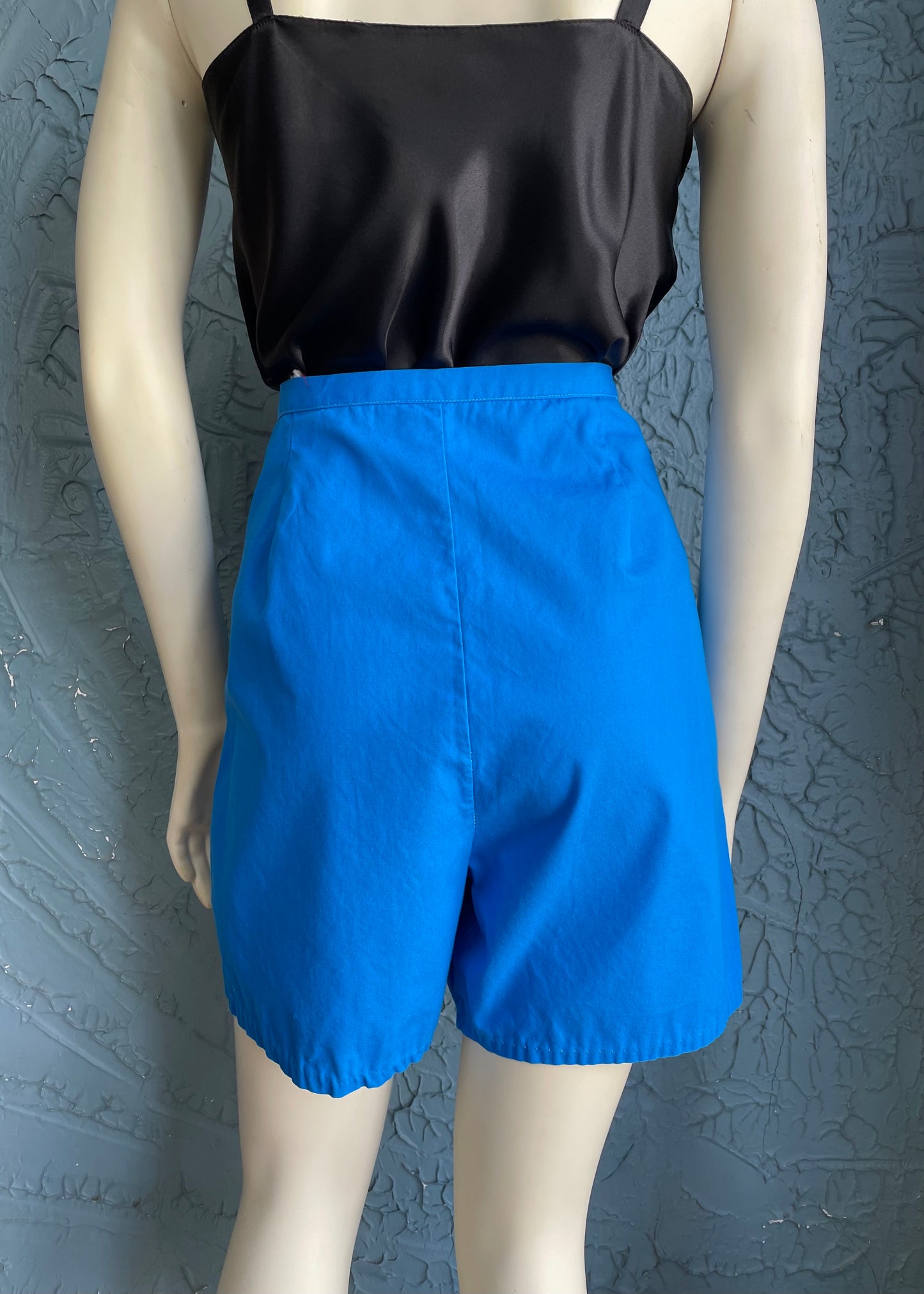 1940s Cerulean Side Zip Cotton Shorts     w27