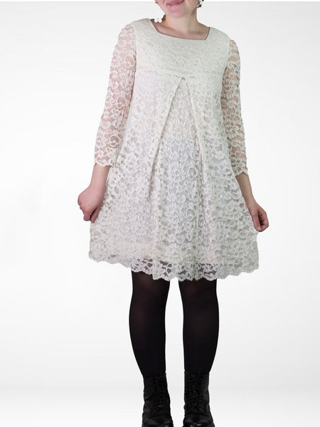 60s White Lace Go-Go Wedding Dress    S