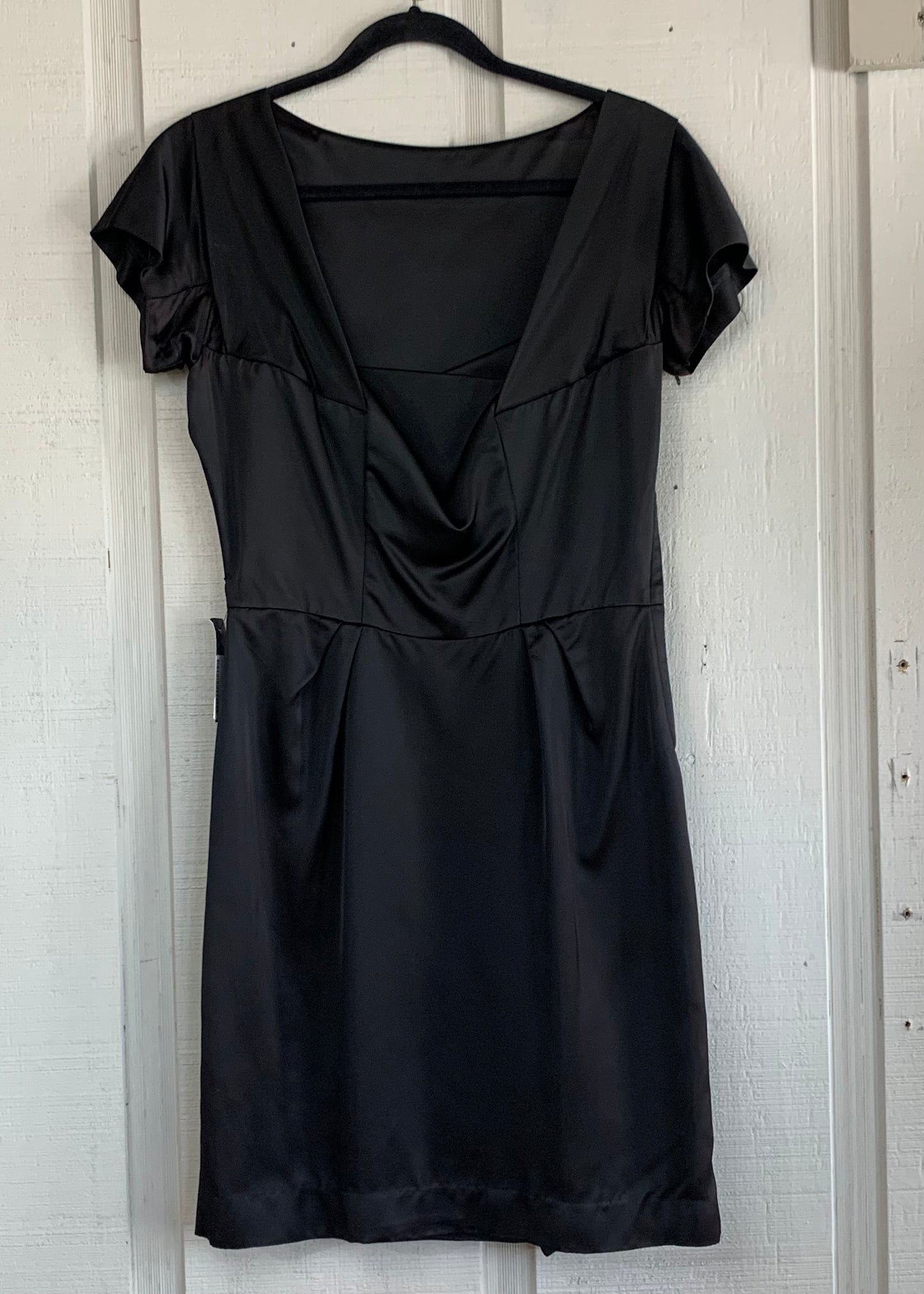 50s Black Satin Cap Sleeve Dress               M   w(28)