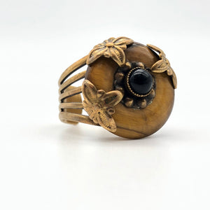 80s San Fran Jan Michaels Tiger Eye & Onyx Ring     9