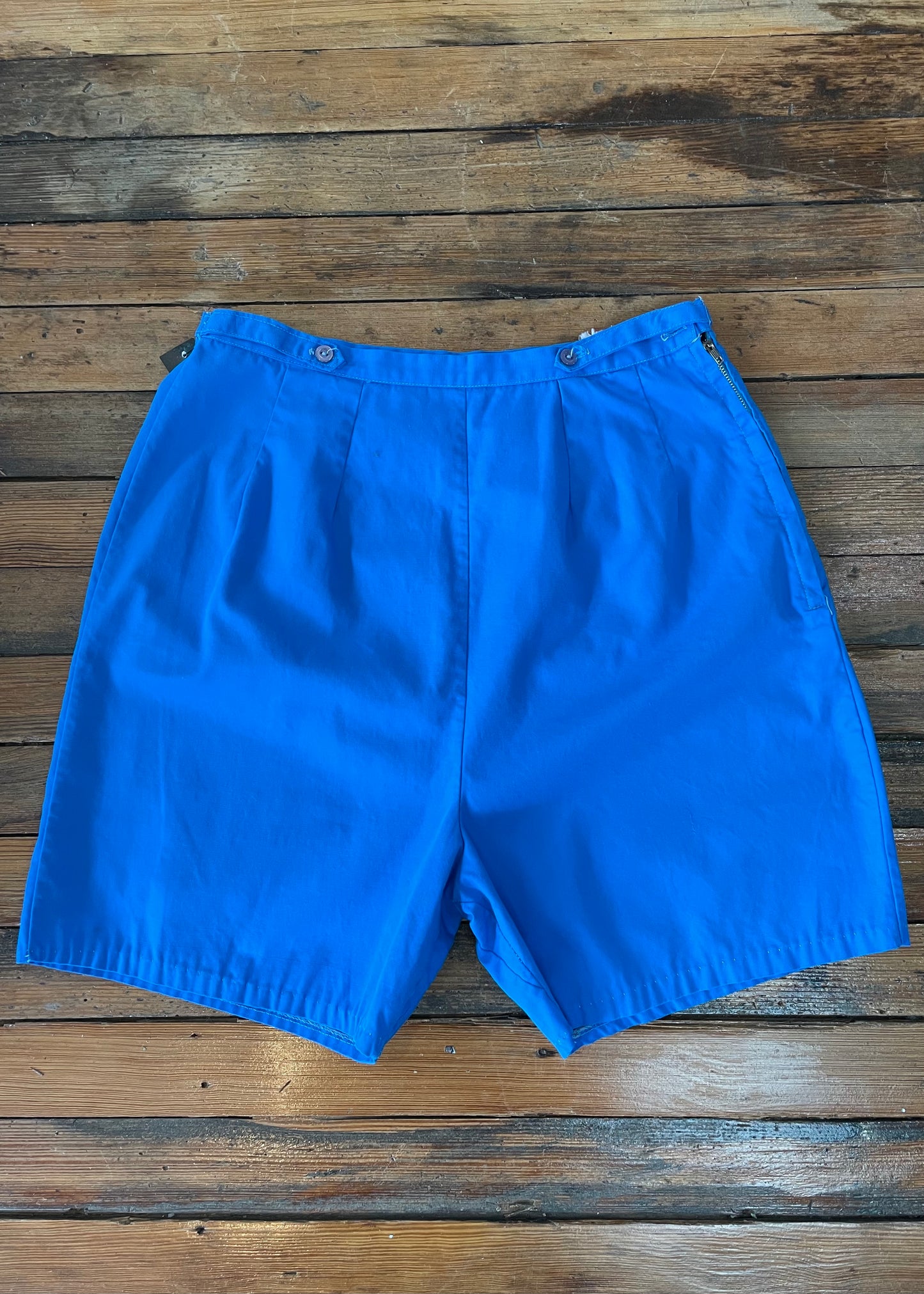 1940s Cerulean Side Zip Cotton Shorts     w27