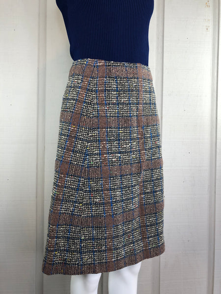 70s Italian Woven Plaid Pencil Skirt      W28