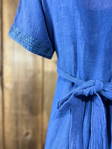 70s Embroidered Blue Gauze Maxi Dress   s/m