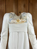 70s Embroidered Empire Wedding Gown   S/M