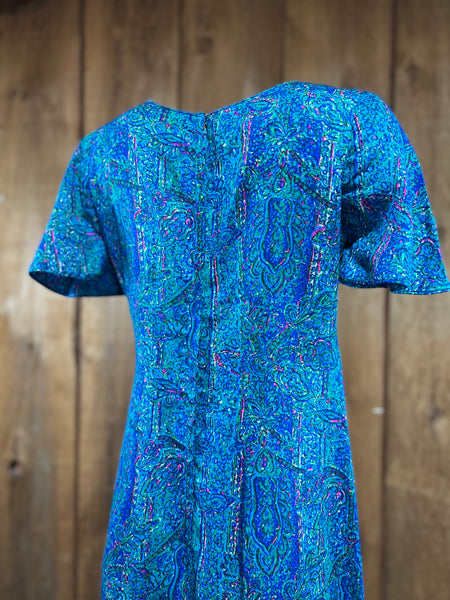 60s Teal Psychedelic Maxi Dress       M