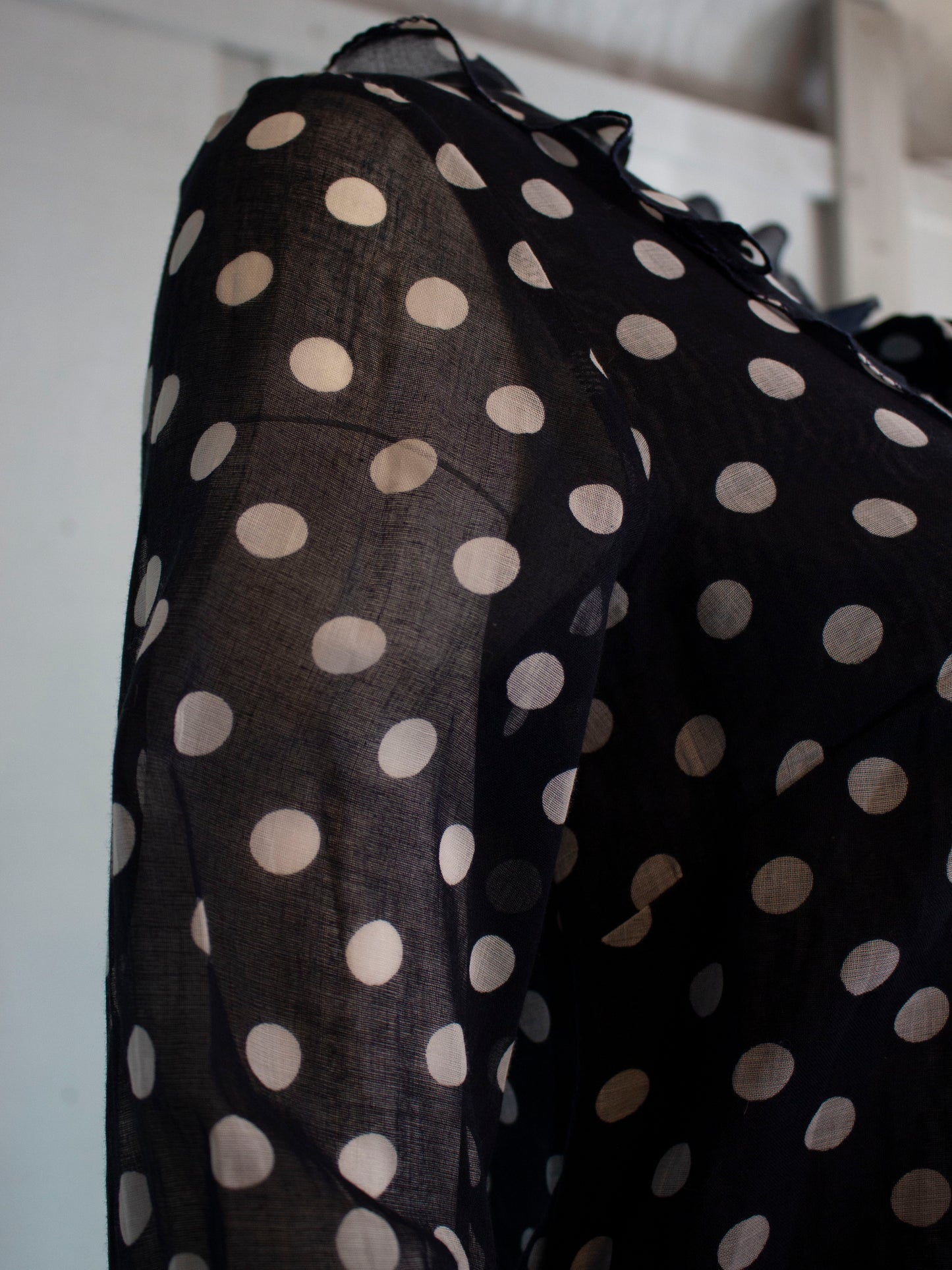 70s Beeline Navy Dot Ruffle Mini Dress         M