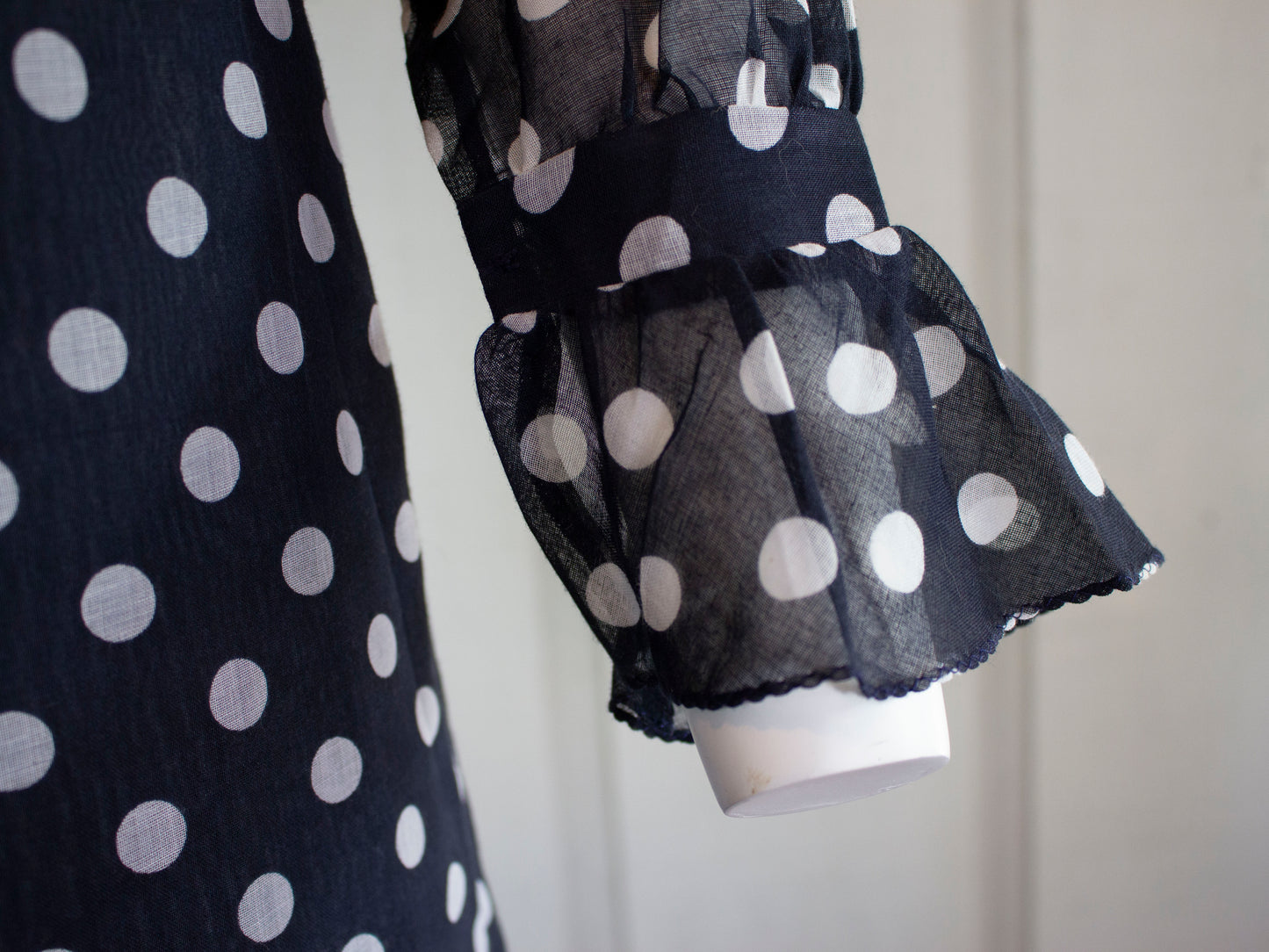70s Beeline Navy Dot Ruffle Mini Dress         M