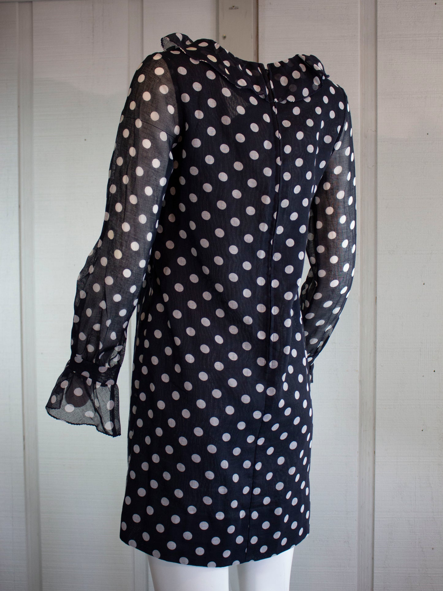 70s Beeline Navy Dot Ruffle Mini Dress         M