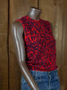 60s Red Knit Floral Sleeveless Top     s/m