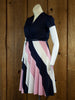 80s Navy/Pink/Whit Swirls Blouson Dress     M