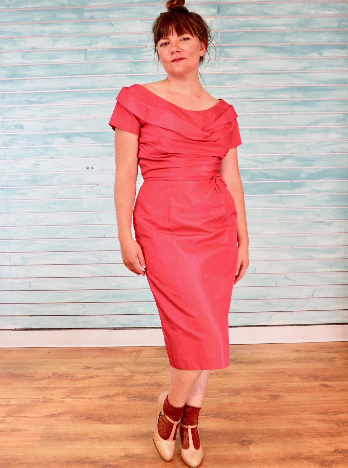 Woolf Brothers Coral 50s Taffeta Wiggler Dress           w28  M